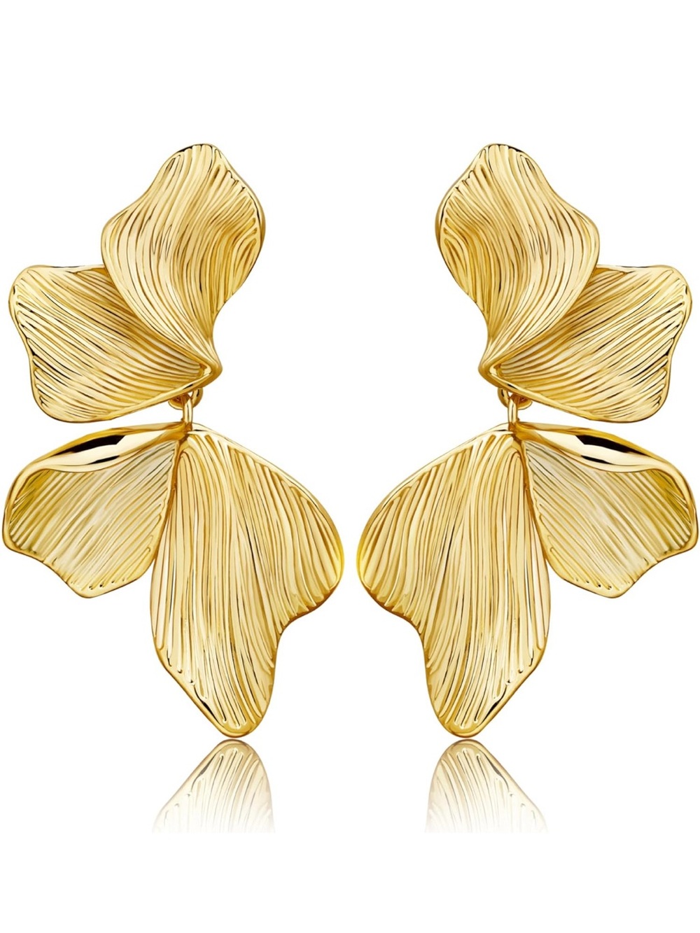 Trendy 18K Gold Plated Floral Petal Drop Hypoallergenic Earrings